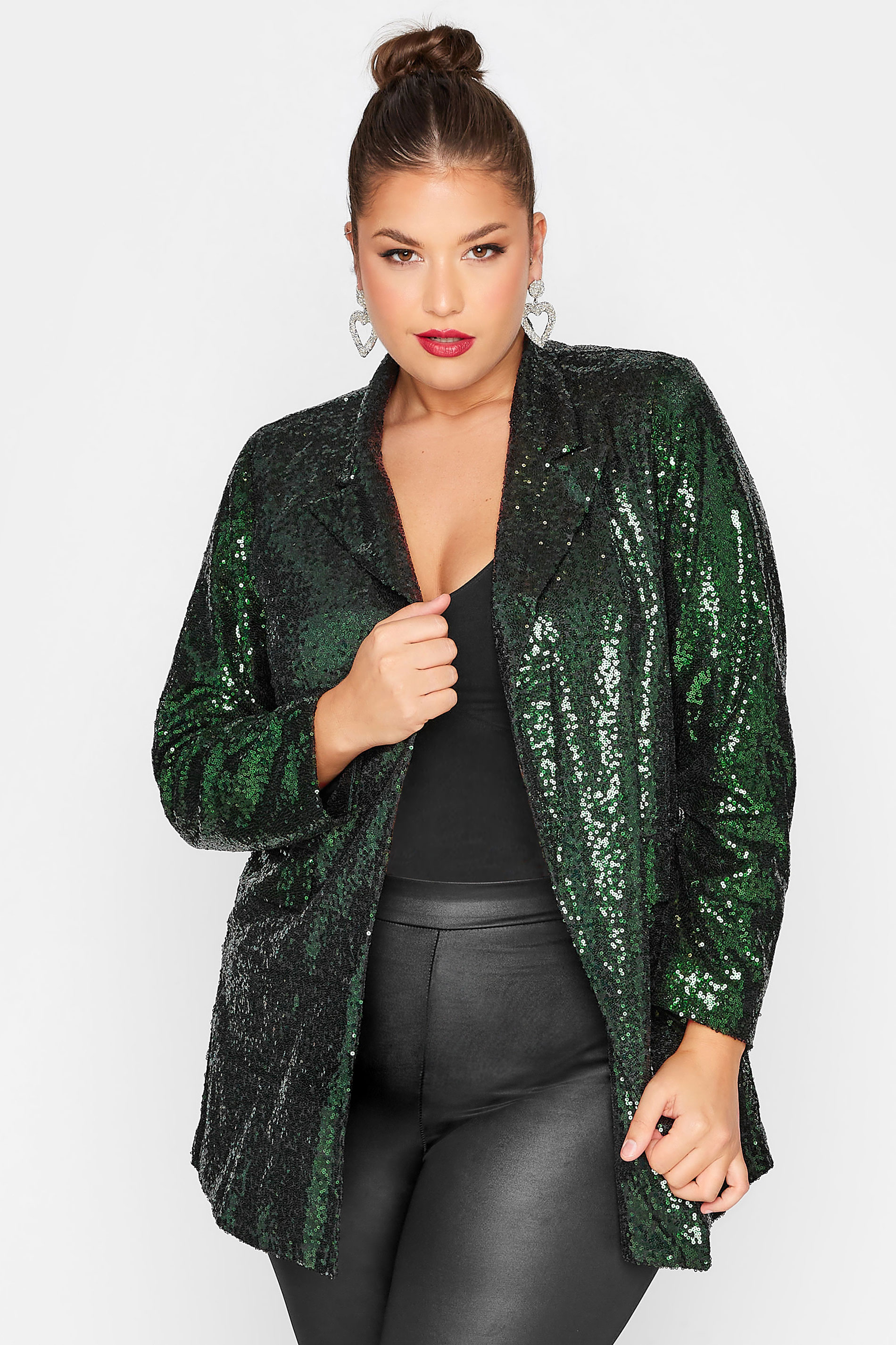 YOURS LONDON Curve emerald Green Sequin Blazer