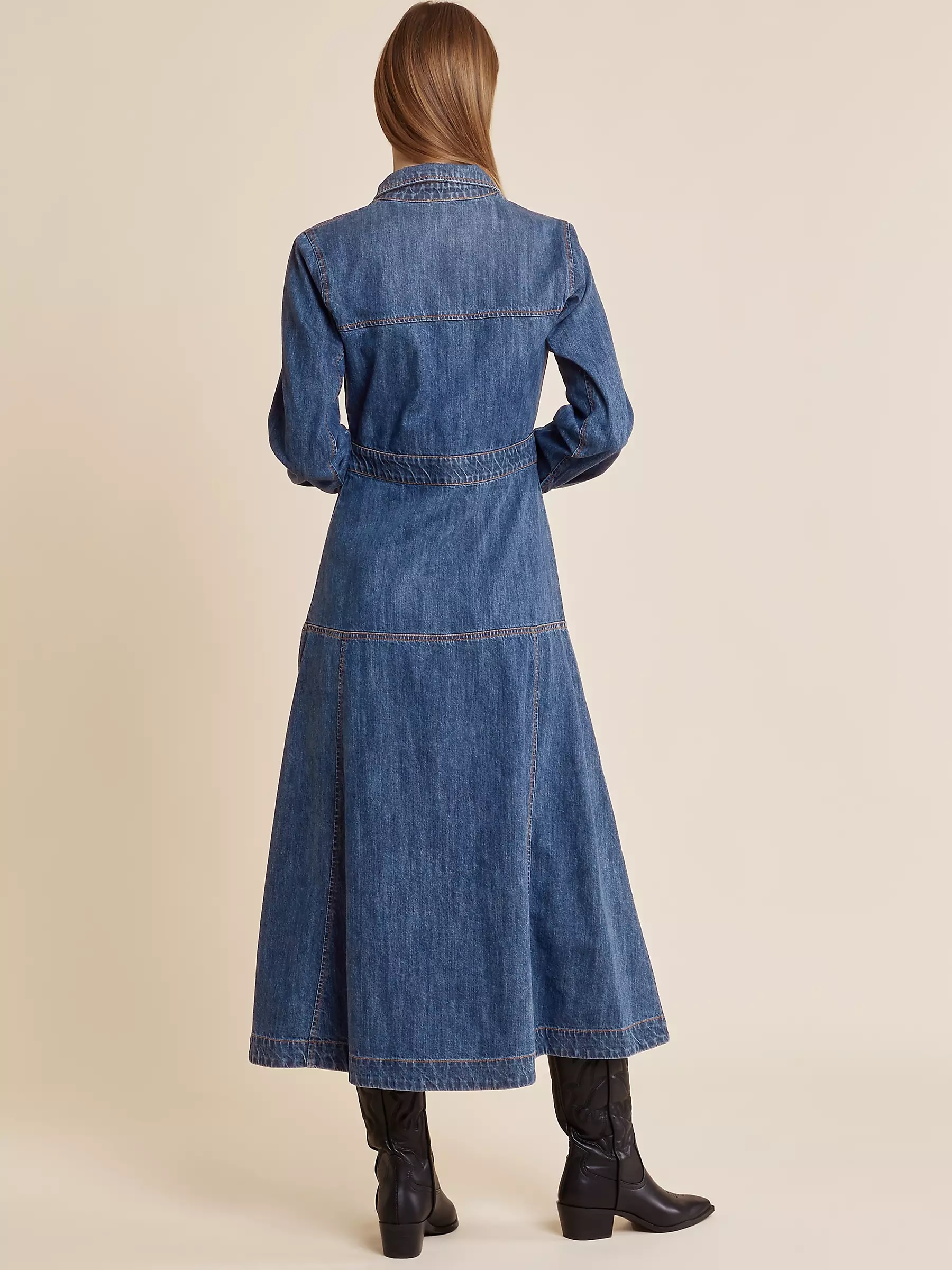 Albaray Denim Basque Midi Shirt Dress back view