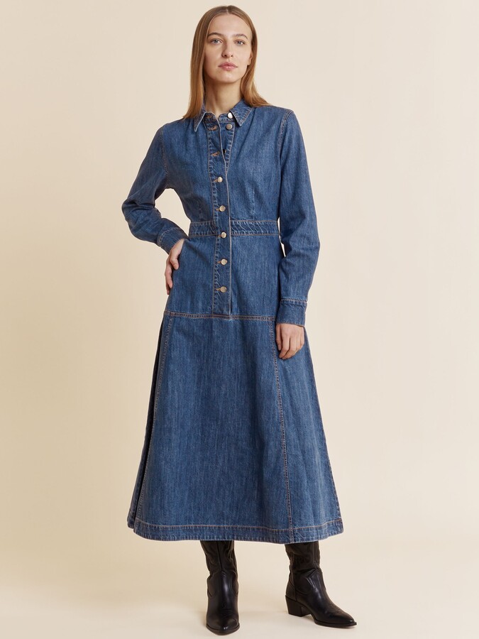 Albaray Denim Basque Midi Shirt Dress
