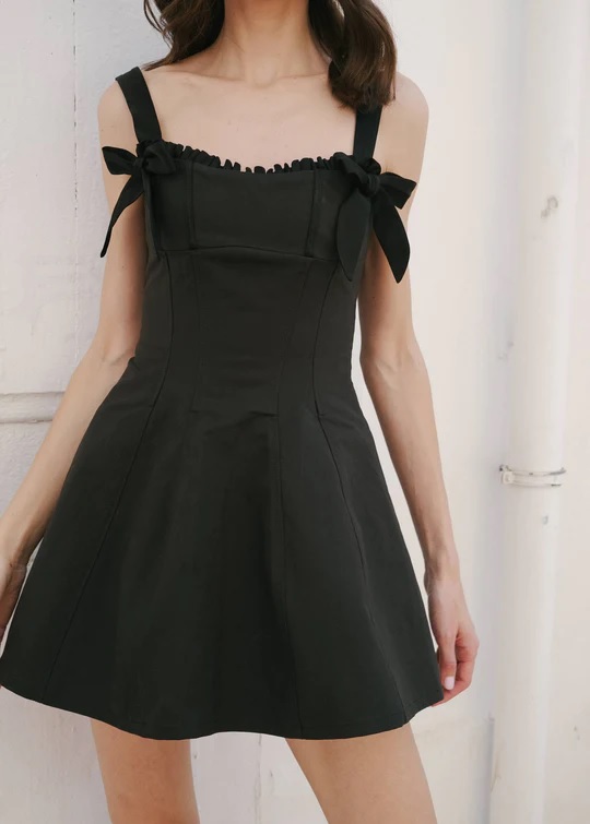 De La Vali Ibienca Black Cotton Babydoll Dress