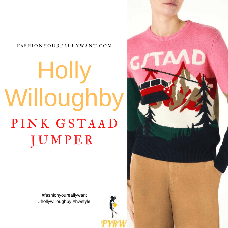 Where to get all Holly Willoughby outfits dresses blog January 2023 pink Gstaad ski jumper