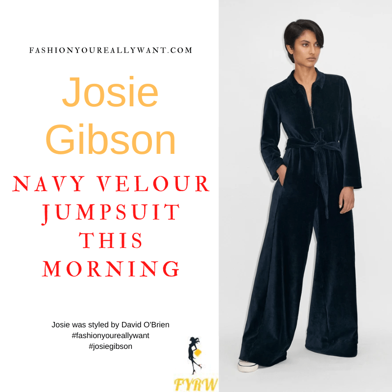 Where to get all Josie Gibson This Morning outfits dresses blog January 2023 navy blue velour jumpsuit court shoes