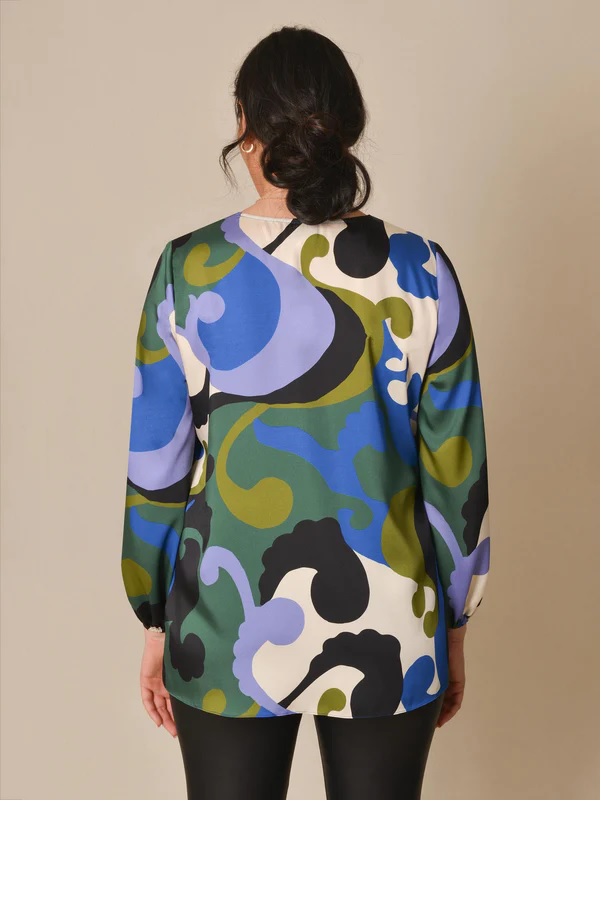 Live Unlimited Blue Swirl Print Boho Blouse back view