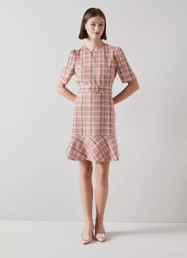 Holly Willoughby Pink Check Tweed Dress This Morning January 2023 ...