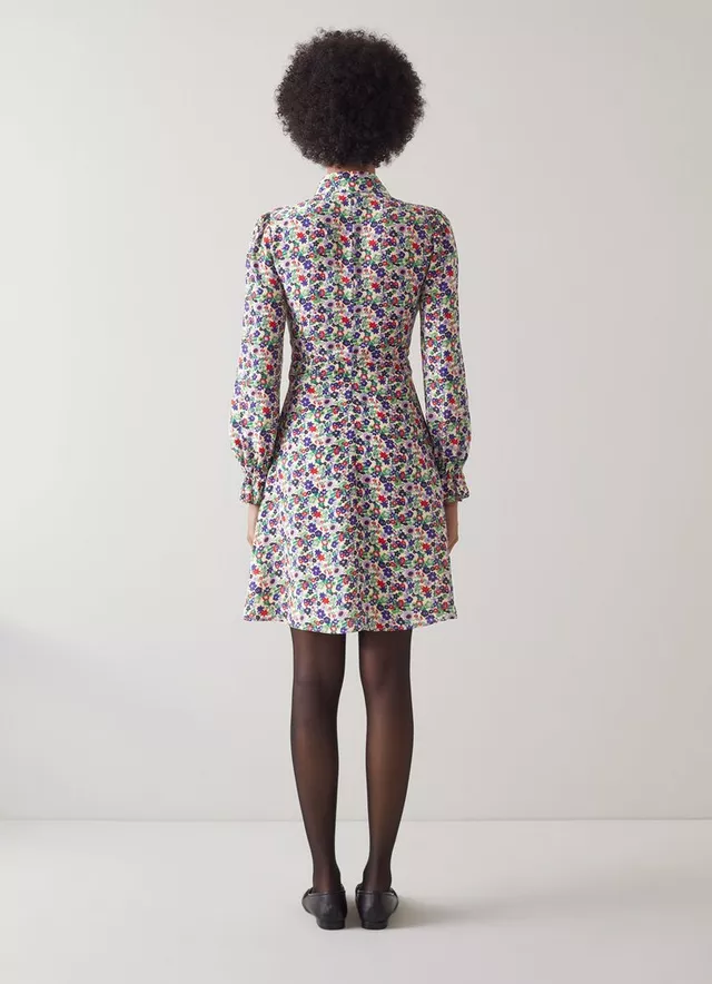 LK Bennett Hoppen Pop Floral Print Silk-Blend Shirt Dress back view