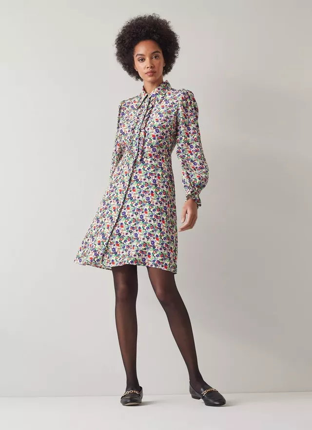 LK Bennett Hoppen Pop Floral Print Silk-Blend Shirt Dress