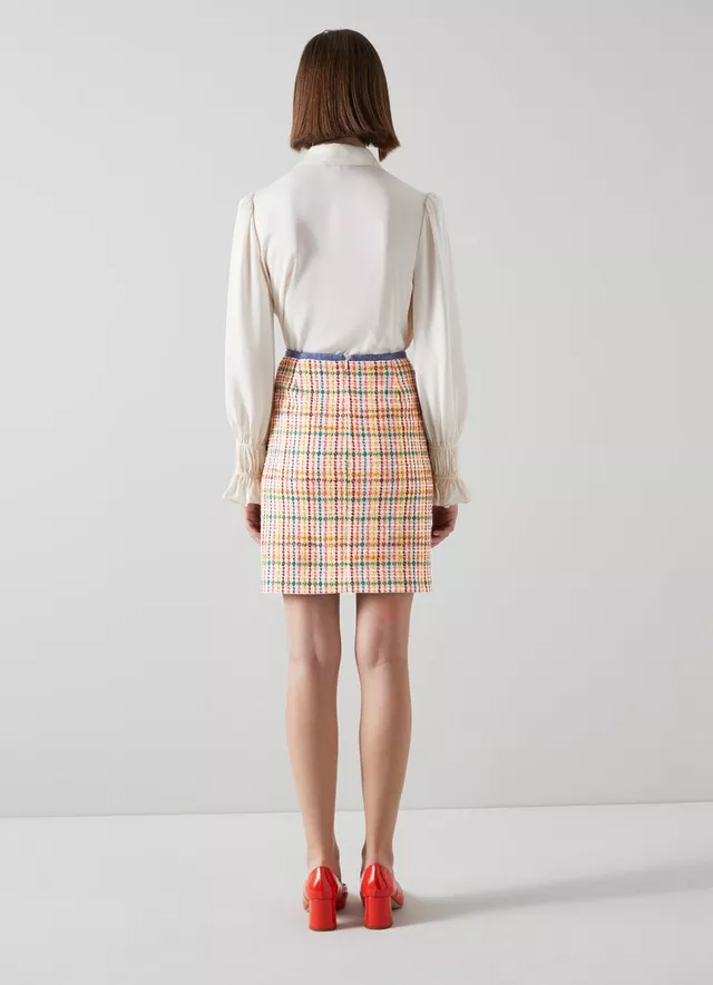 LK Bennett Marguerite Multi-Coloured Tweed and Denim Skirt back view