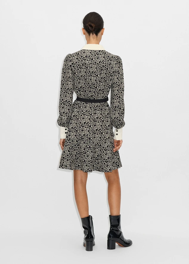 Me + Em Monochrome Flower Silhouette Fit And Flare Dress + Belt back view