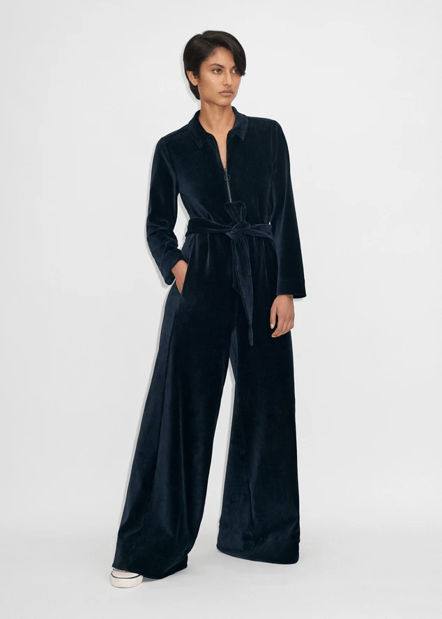 Me + Em Velour Cord Wide-Leg Jumpsuit + Belt