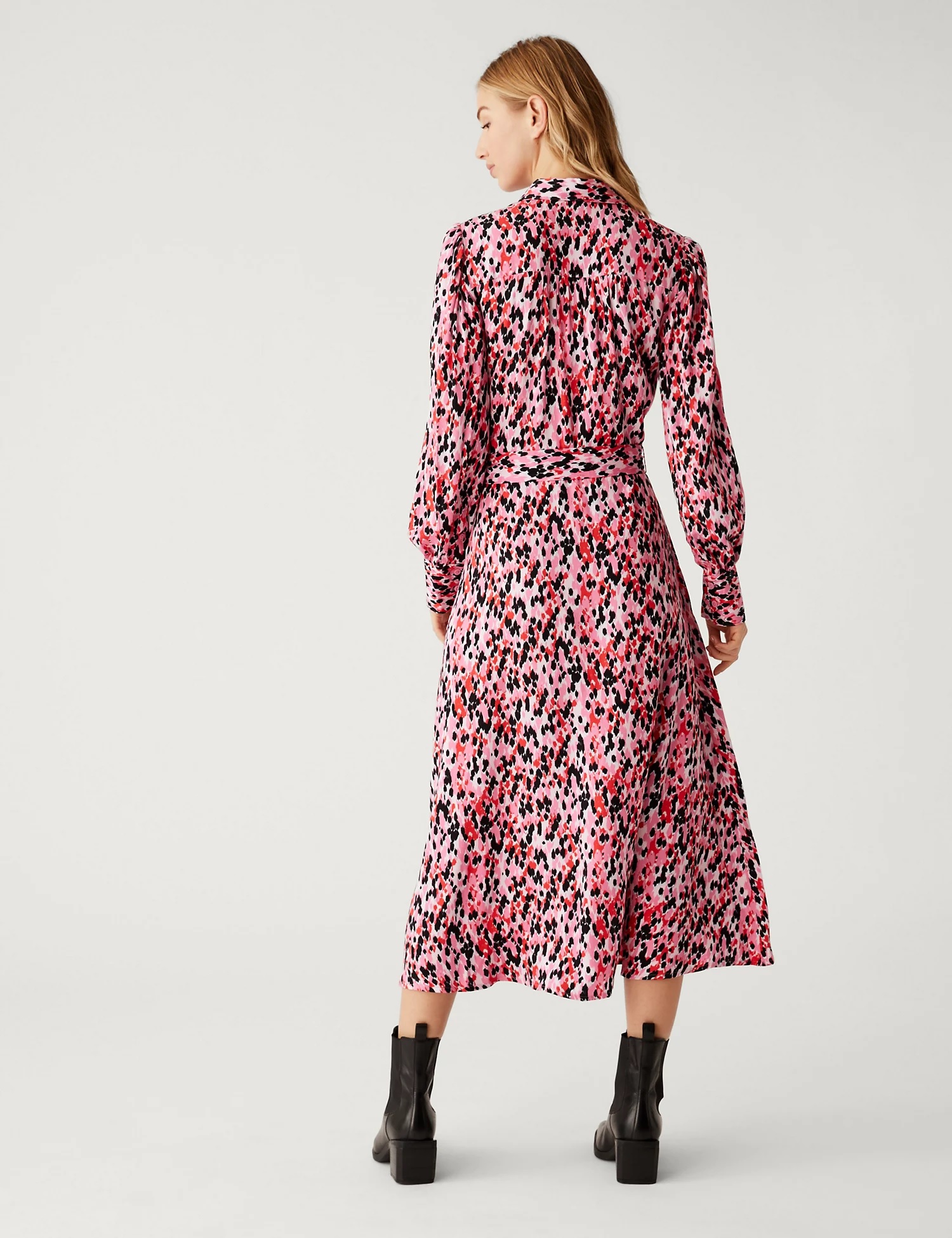 M&S Animal Print Tie Waist Midi Shirt Dress back view