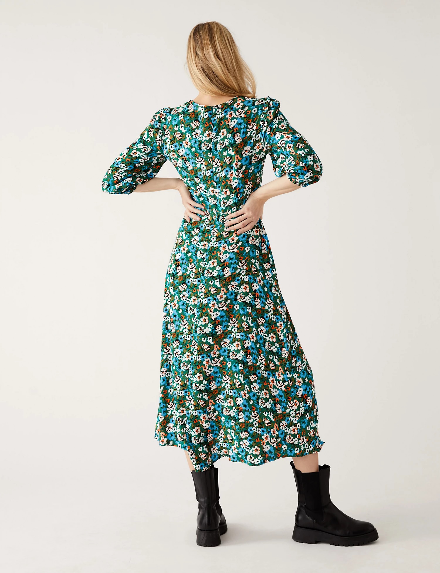 M&S Floral Round Neck Midaxi Tea Dress back view