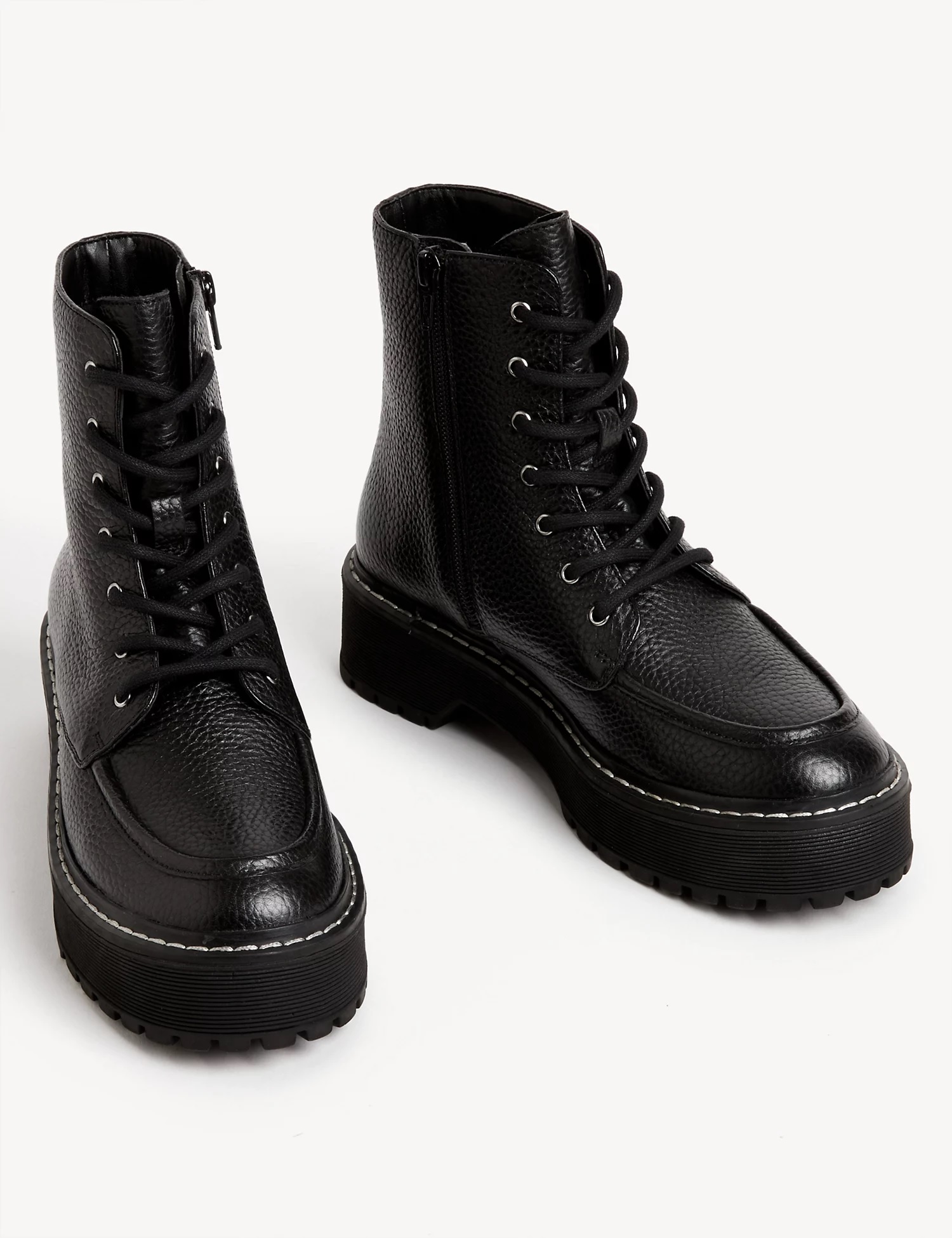 M&S Leather Chunky Lace Up Flatform Boots