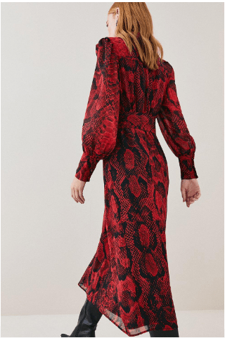 Karen Millen Snake Print Georgette Pleated Woven Shirt Dressback view