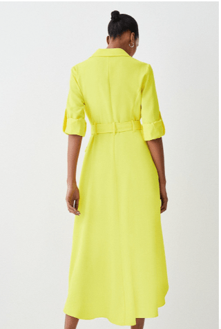 Karen Millen Soft Tailored Belted Crepe High Low Shirtdress back view