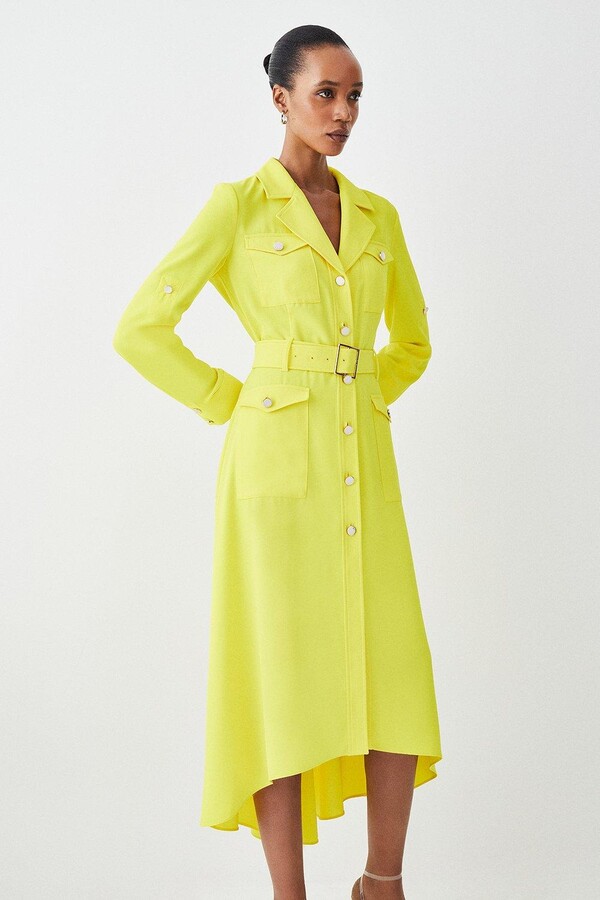 Karen Millen Soft Tailored Belted Crepe High Low Shirtdress
