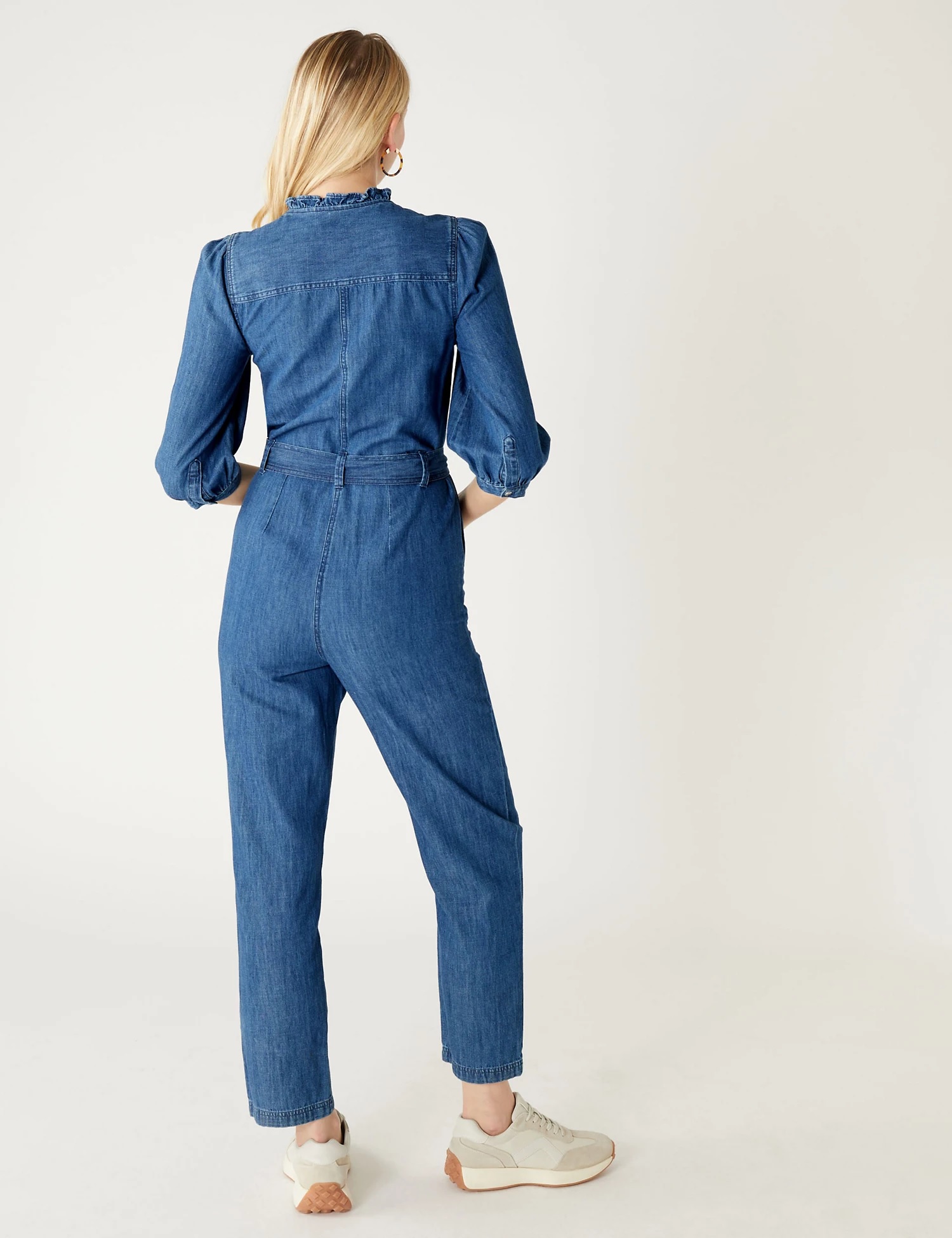 M&S Denim Belted Ankle Grazer Jumpsuit back view