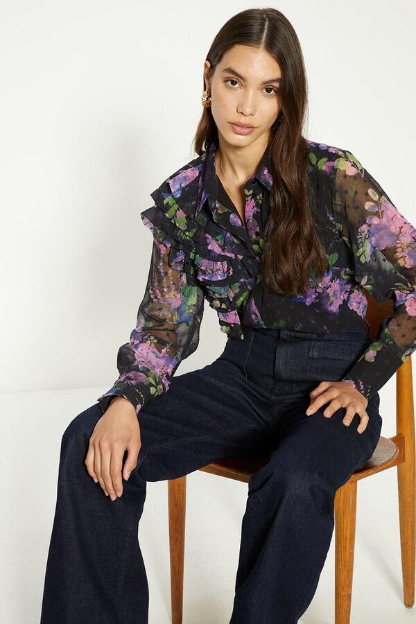 Oasis Floral Dobby Chiffon Corsage Soft Shirt