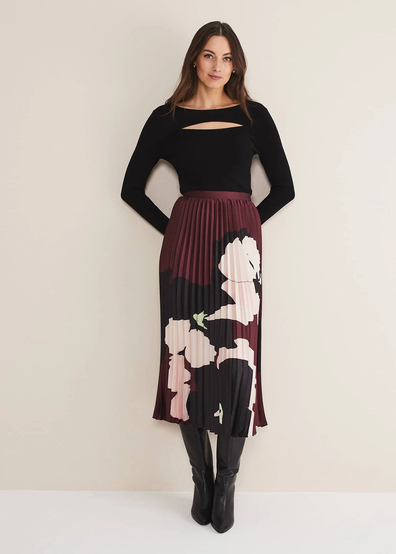 Phase Eight Delanie Satin Pleated Skirt