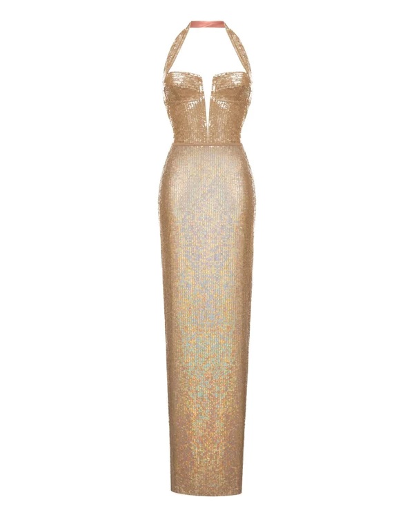 Rasario Sequined Maxi Dress With Cutout