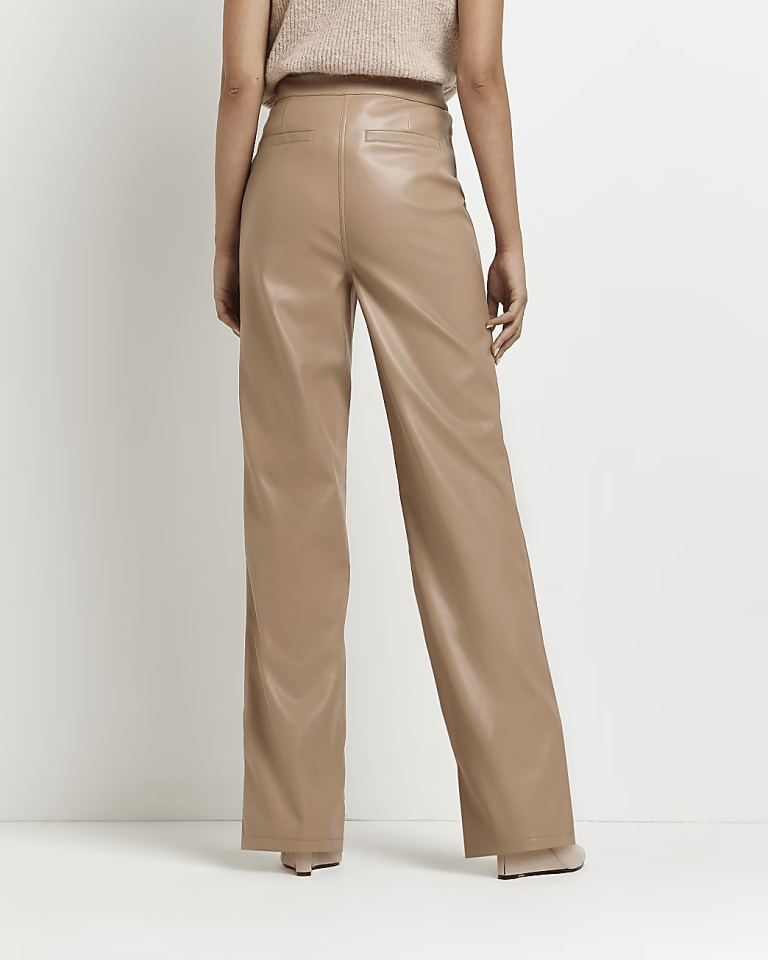 River Island Brown Faux Leather Straight Trousers back view