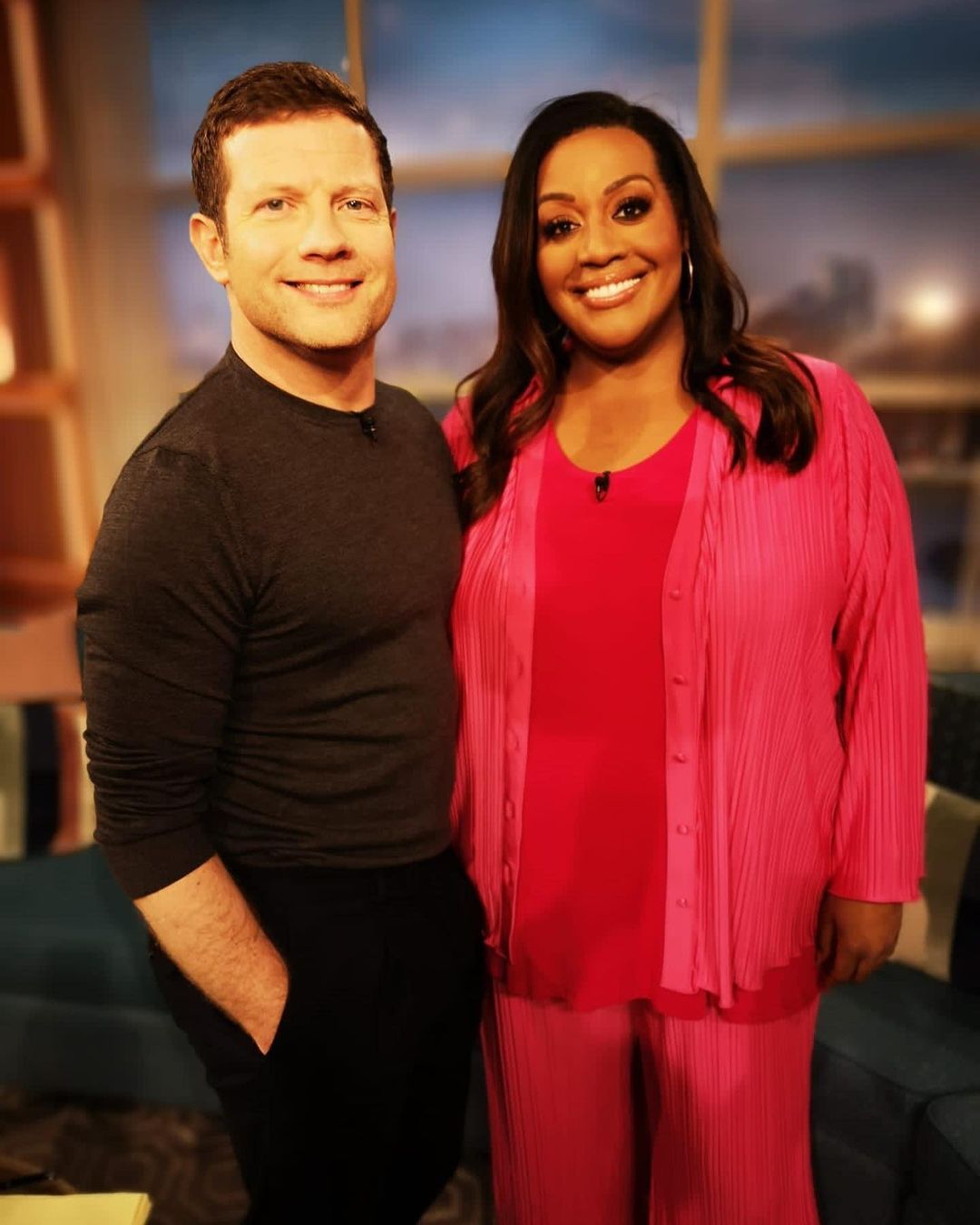 where to get all Alison Hammond This Morning outfits hot pink plisse shirt and trousers 24 February 2023 photo Alison Hammond