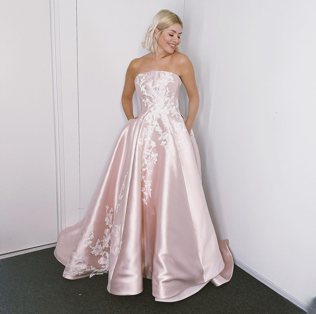 where to get all holly Willoughby Dancing on Ice dresses pin strapless gown white embroidery 12 February 2023 Photo Holly Willoughby