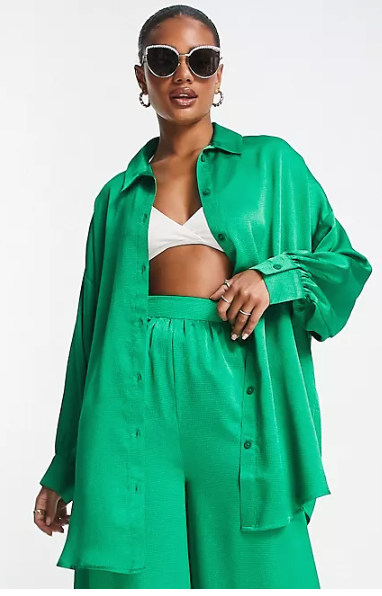 ASOS Design Satin Beach Co Ord in Green