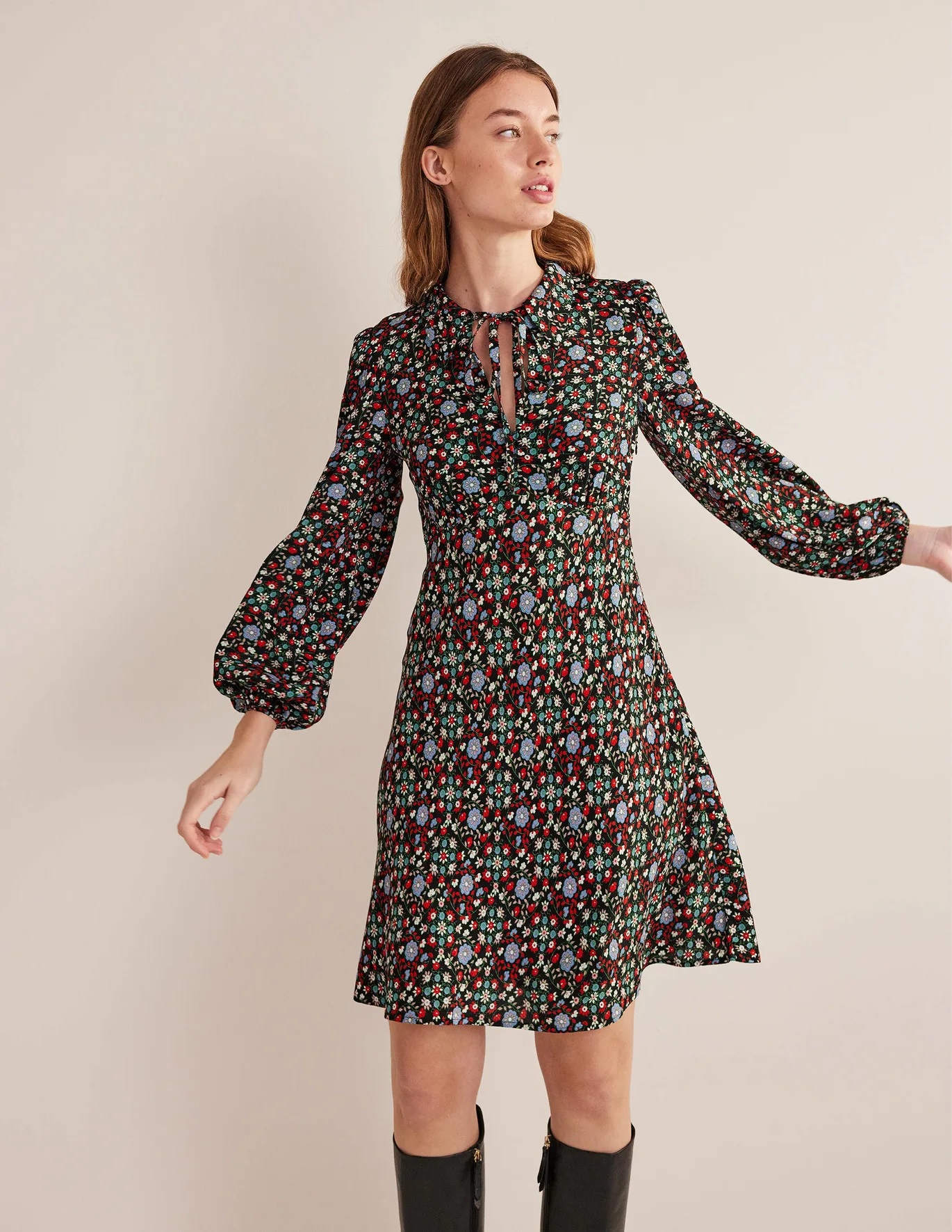 Boden Tie Neck Shirt Dress