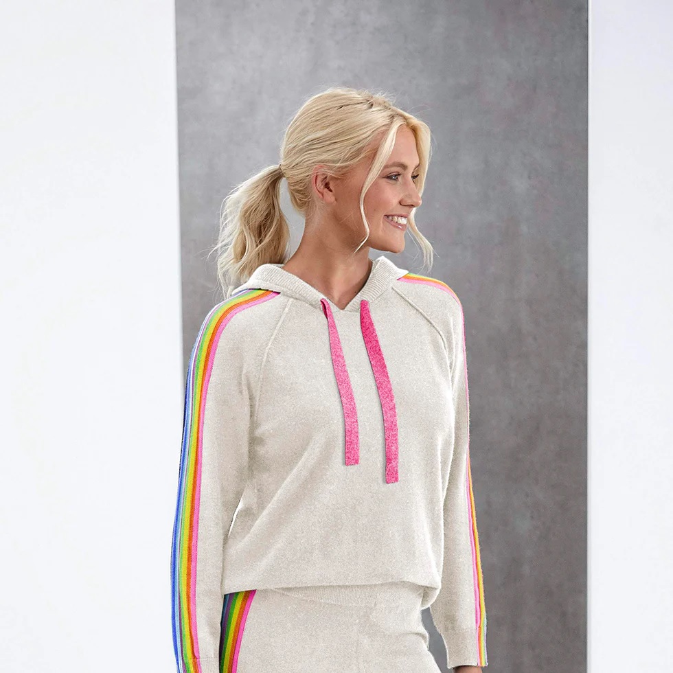 Brodie Cashmere Ruby Rainbow Cashmere Hoodie