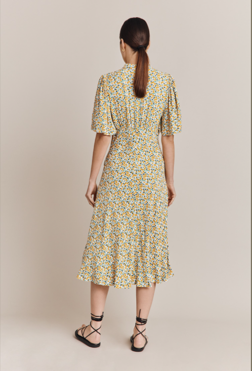 Ghost Penny Yellow Buttercup Print Midi Dress back view