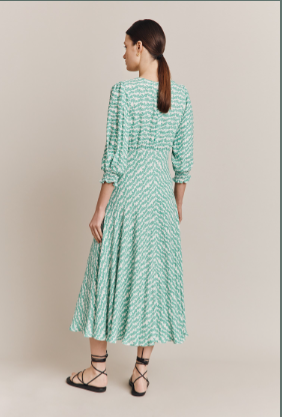 Ghost Pippa Green Flower Print Midi Dress back view
