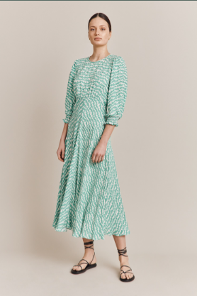 Ghost Pippa Green Flower Print Midi Dress