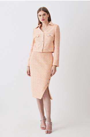 Karen Millen Tweed Wrap Detail Midaxi Skirt
