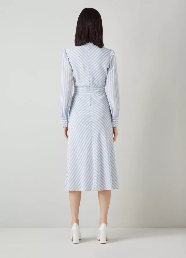 LK Bennett Marcellin Blue and Cream Stripe Silk Dress back view