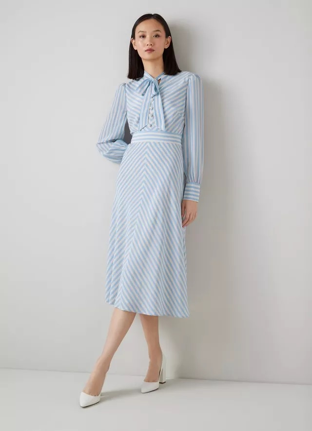 LK Bennett Marcellin Blue and Cream Stripe Silk Dress