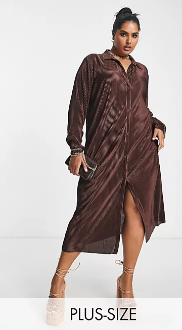 Lola May Plus Plissé Midaxi Shirt Dress