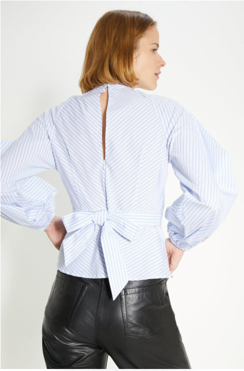 Oasis Pinstripe High Neck Peplum Blouse back view