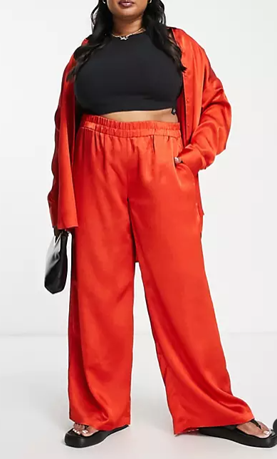Vero Moda Curve oversized satin trouser co-ord