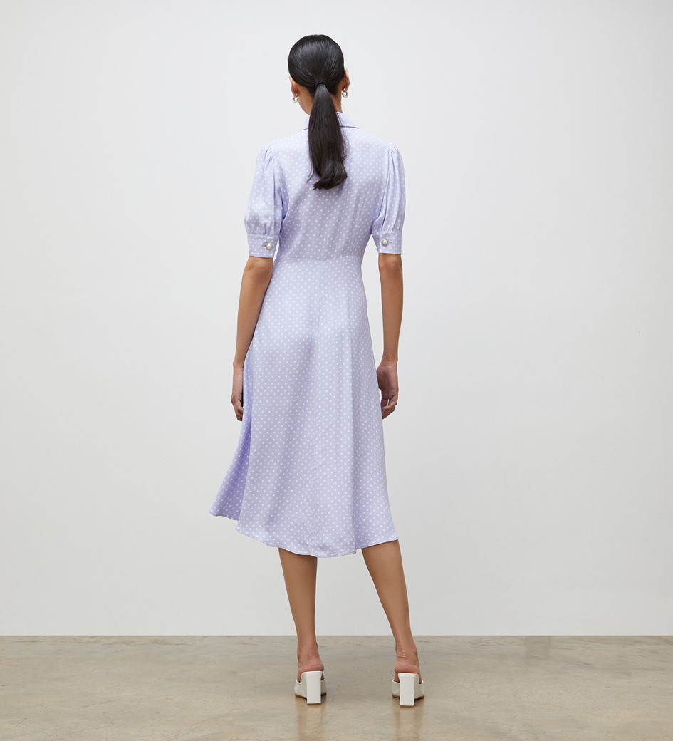 Finery Jaela Lilac Spot Midi Dress back view