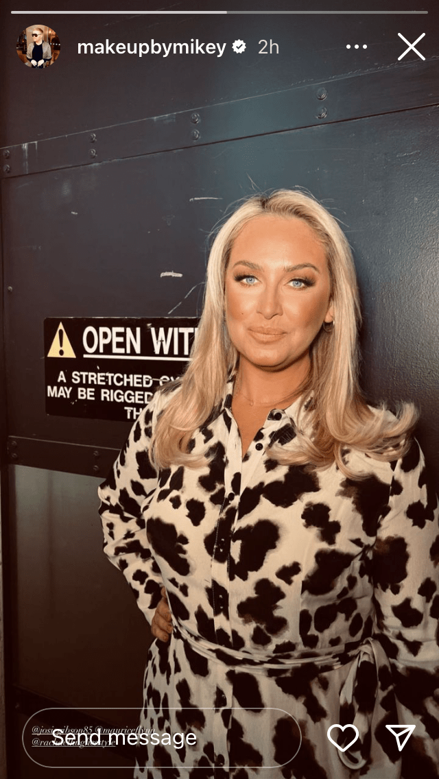where to get all Josie Gibson This Morning outfits dresses ivory and black animal print midi shirt dress 14 April 2023 Photo Mikey Phillips