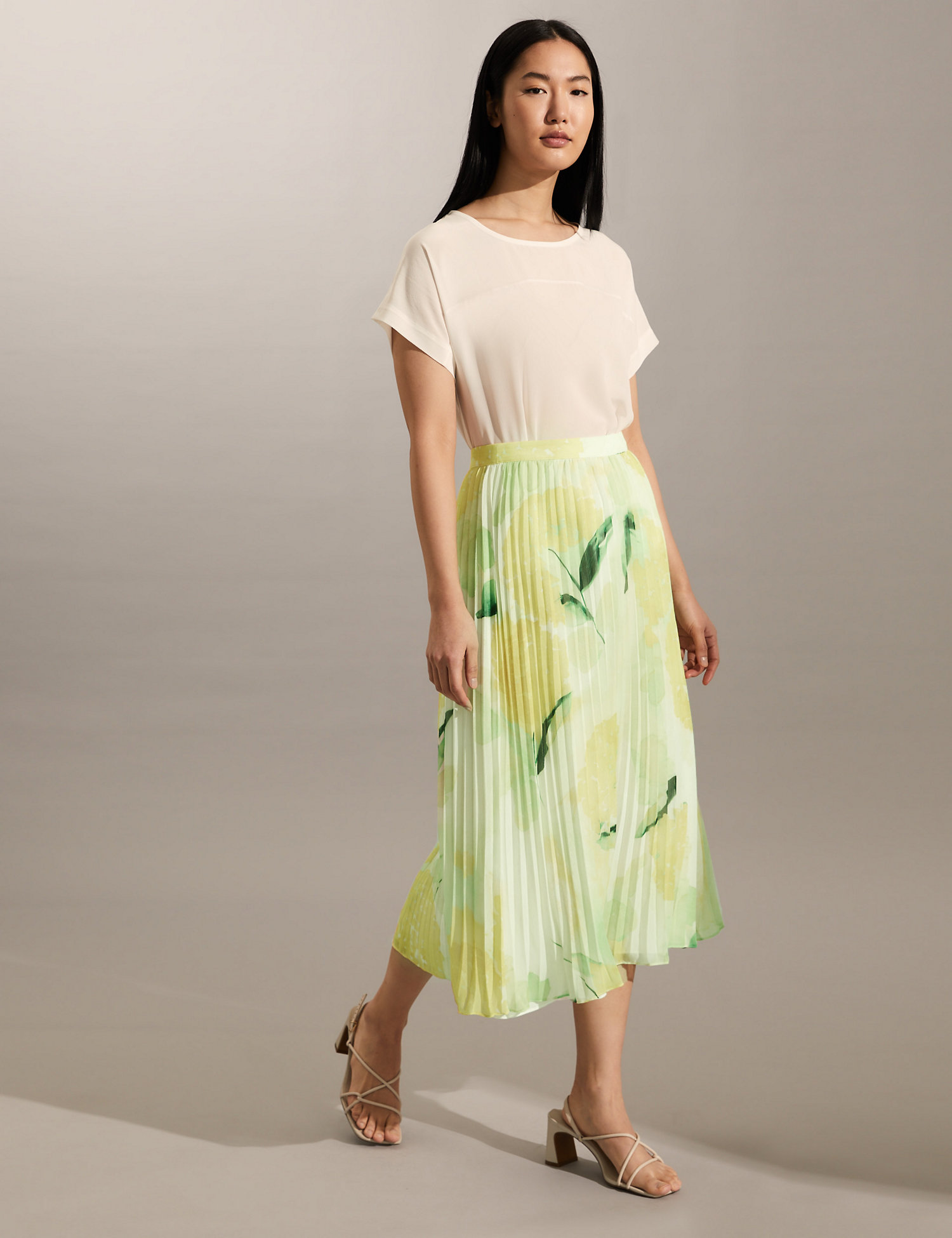 Jaeger Floral Pleated Midi Skirt