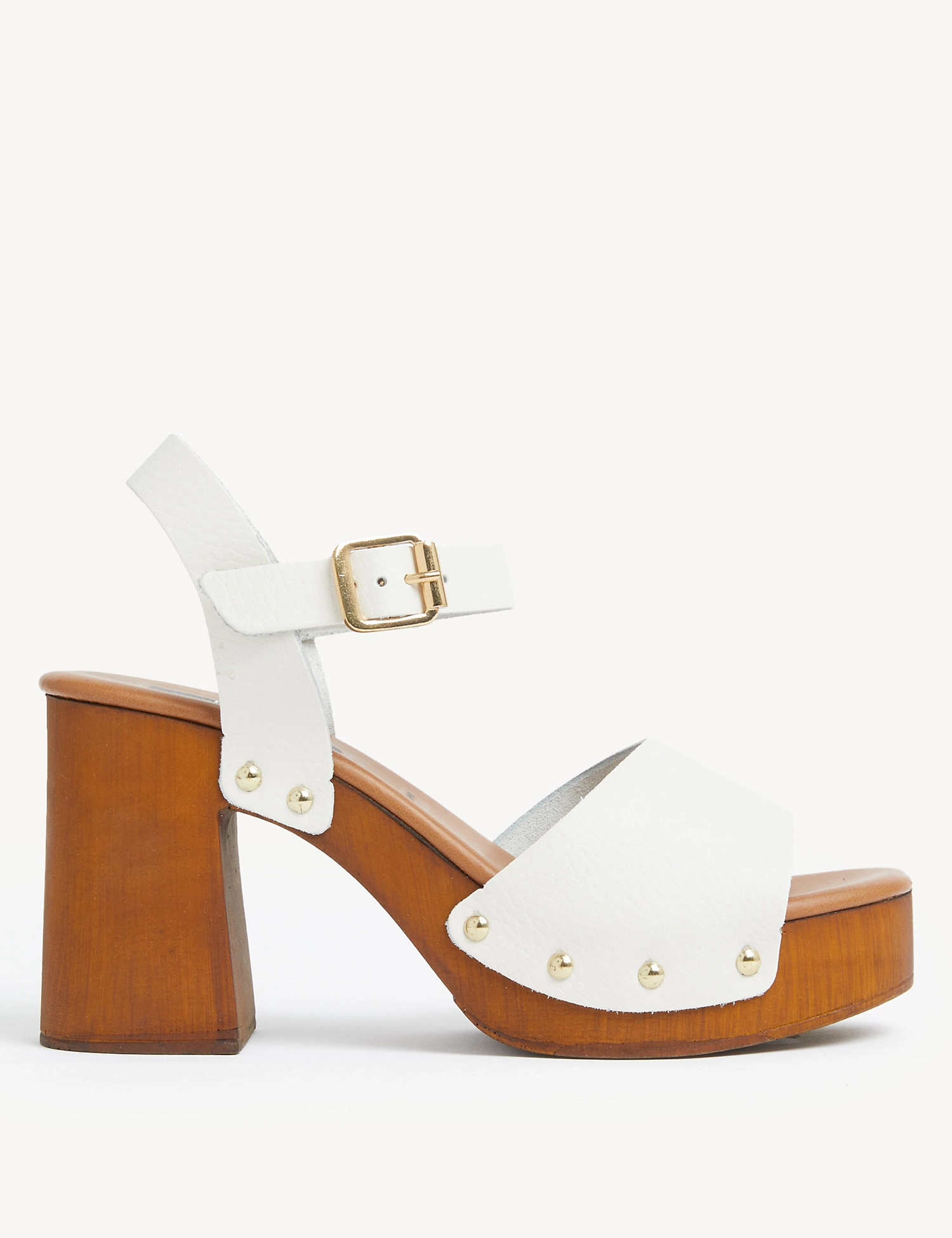 M&amp;S Leather Studded Buckle Platform Clogs