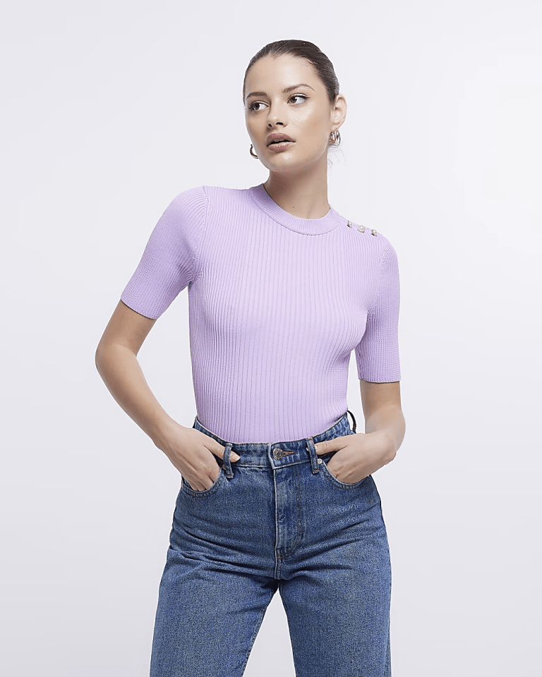 River Island Purple Knit Short Sleeve Top