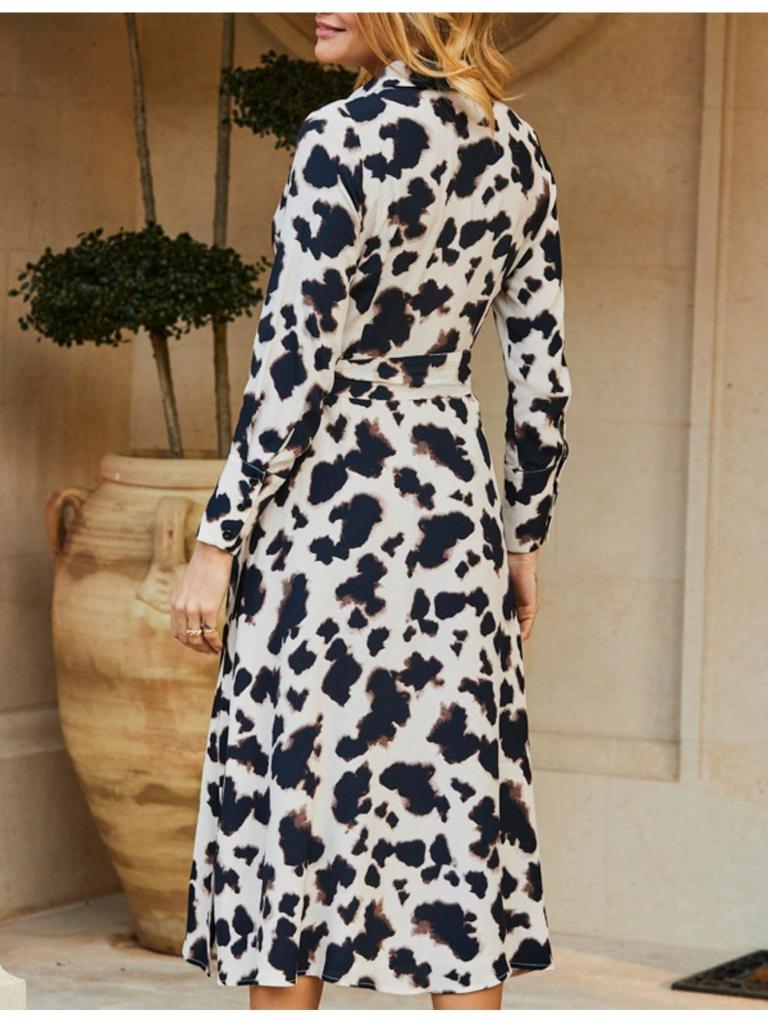 Sosandar Cow Print Belted Fit And Flare Shirt Dress - Multi back view