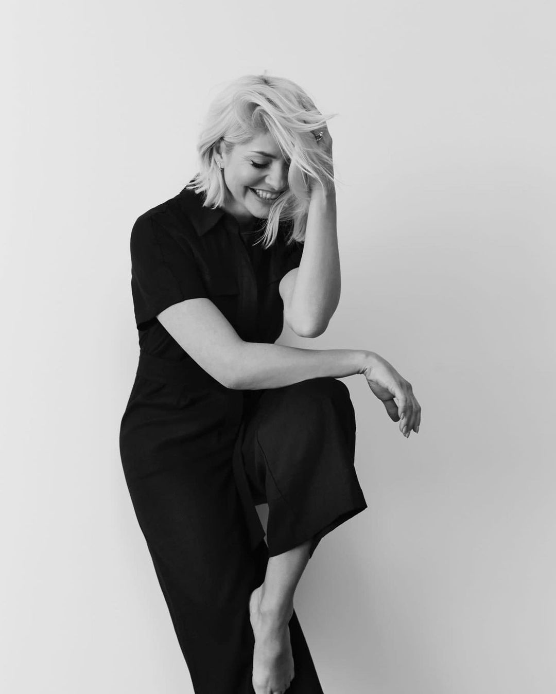 where to get all Holly Willoughby outfits black linen cropped jumpsuit 8 April 2023 Photo M&S