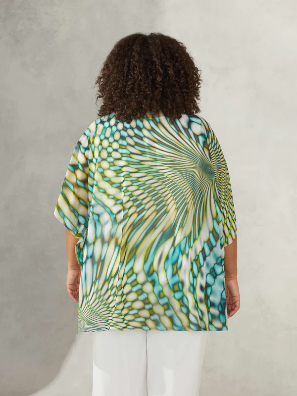 Live Unlimited Green Kaleidoscope Print Short Kimono back view