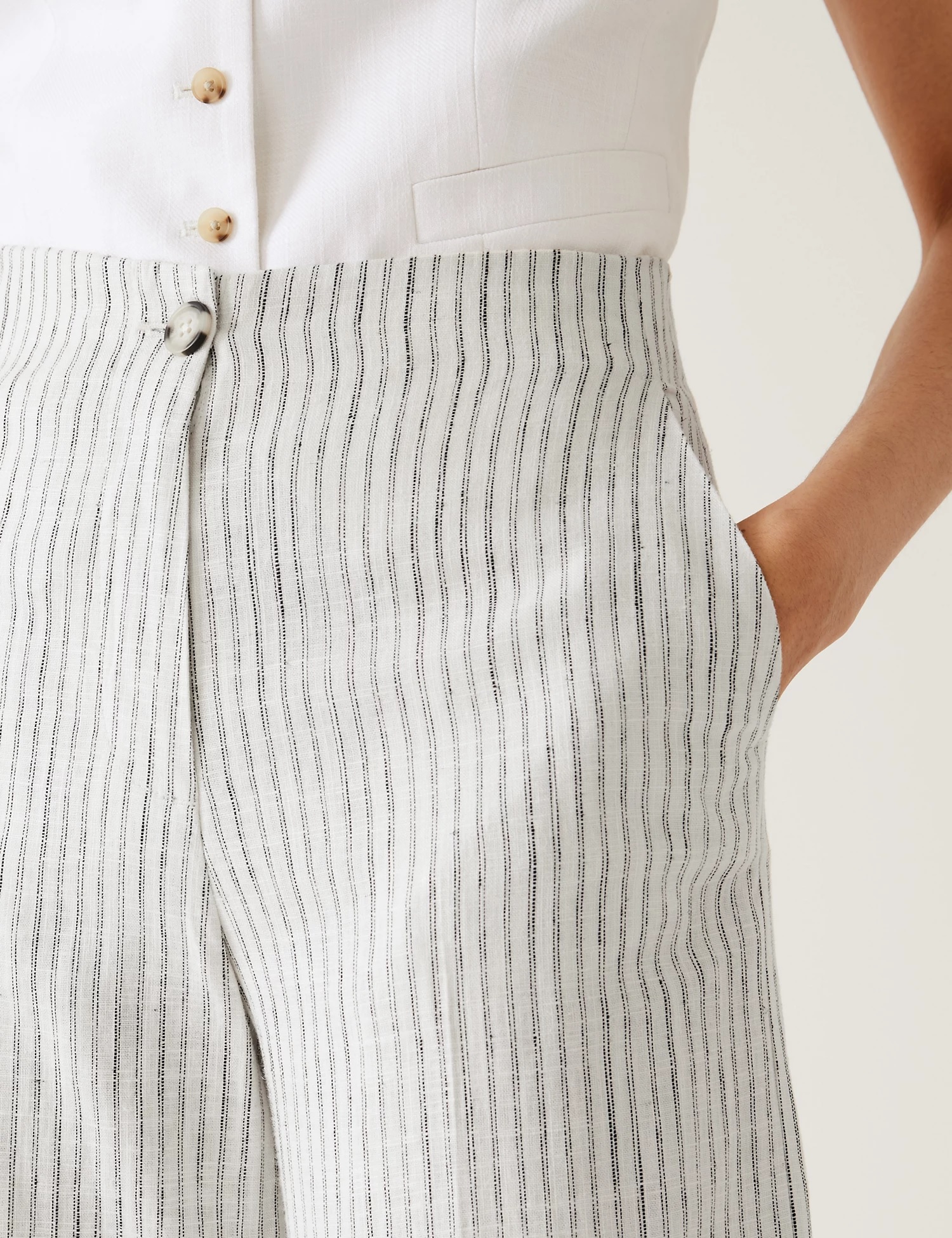 M&amp;S Linen Blend Striped Wide Leg Trousers