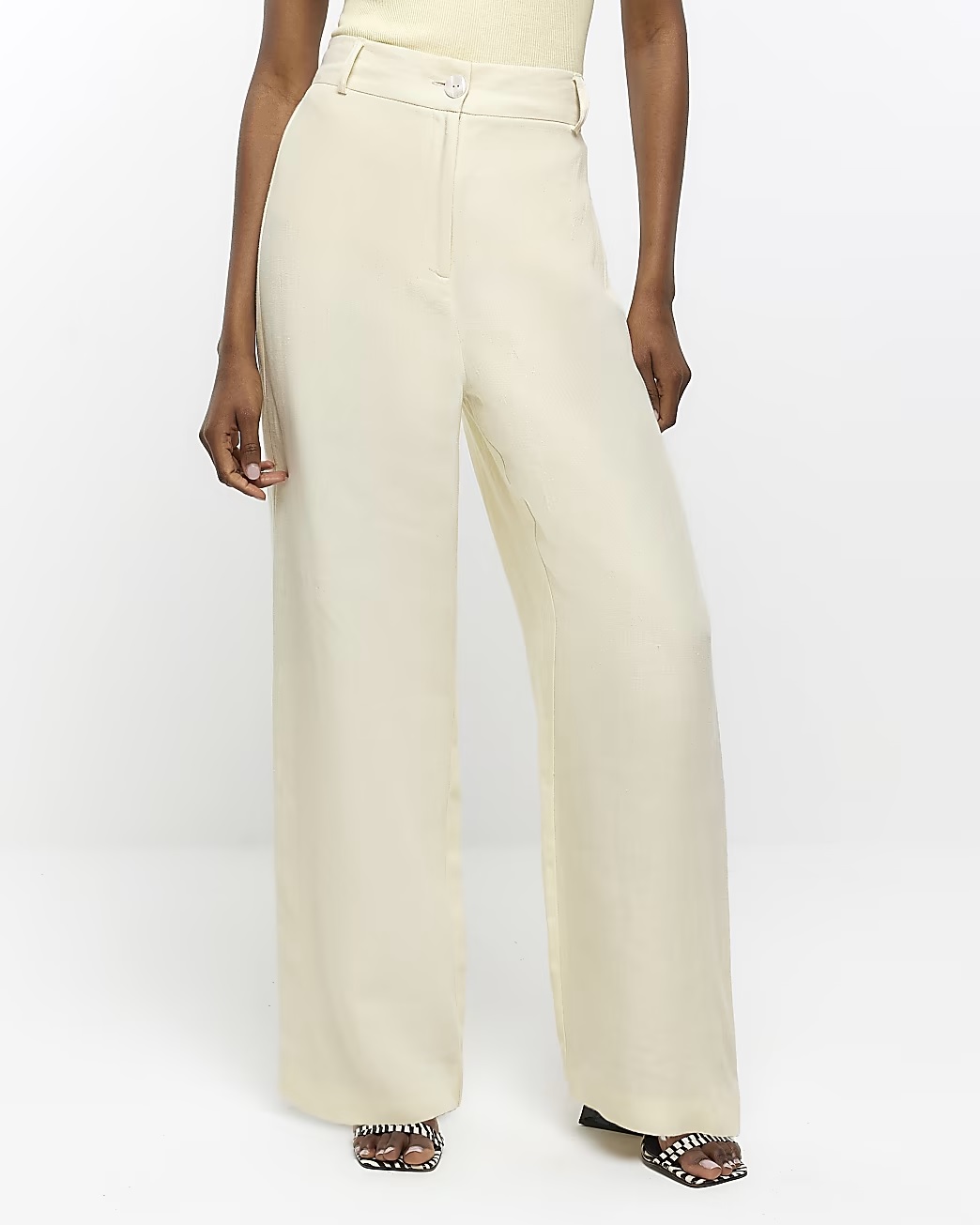 River Island Yellow Linen Blend Wide Leg Trousers