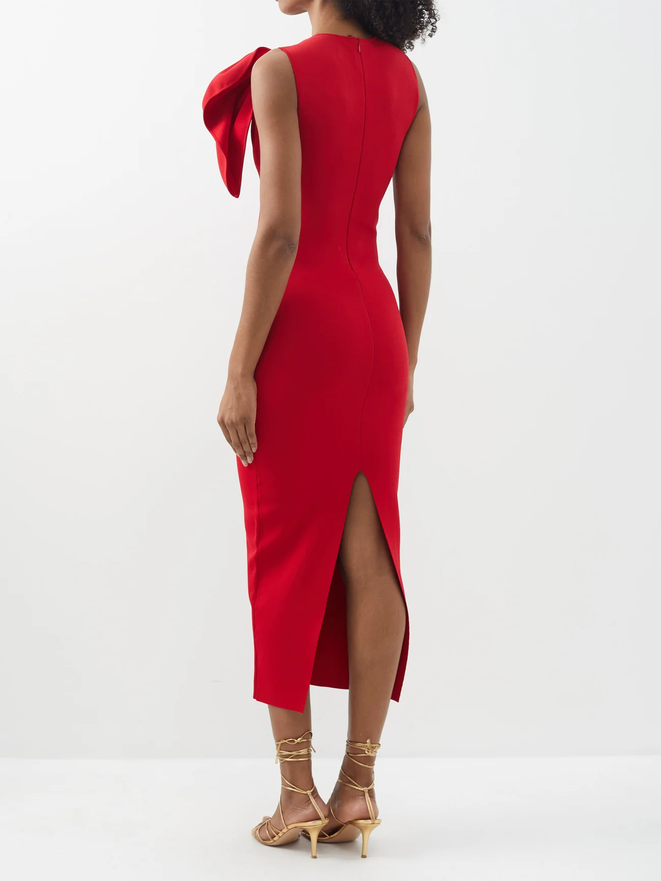 Roland Mouret Bow-shoulder technical-knit maxi dress back view