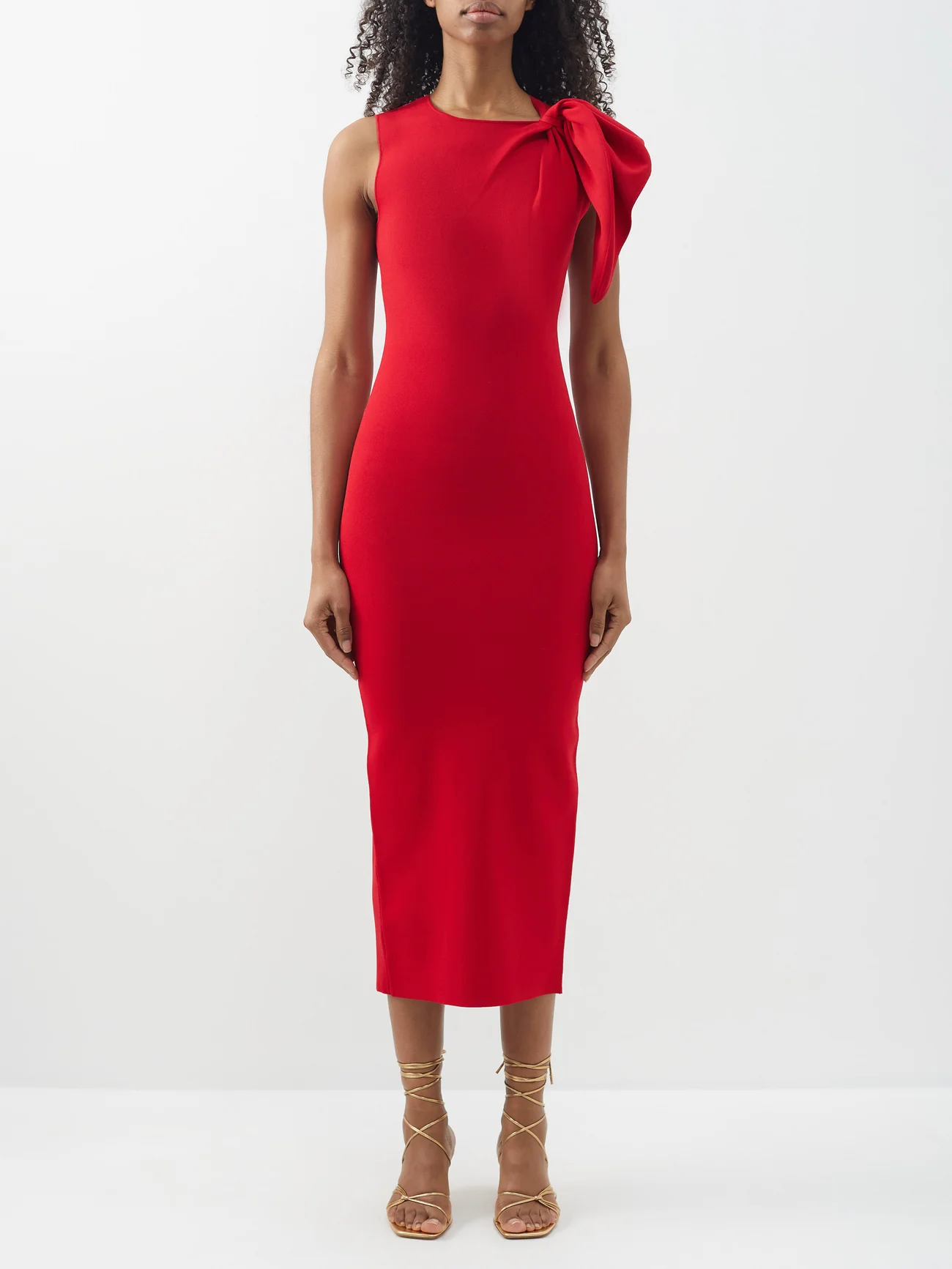 Roland Mouret Bow-shoulder technical-knit maxi dress